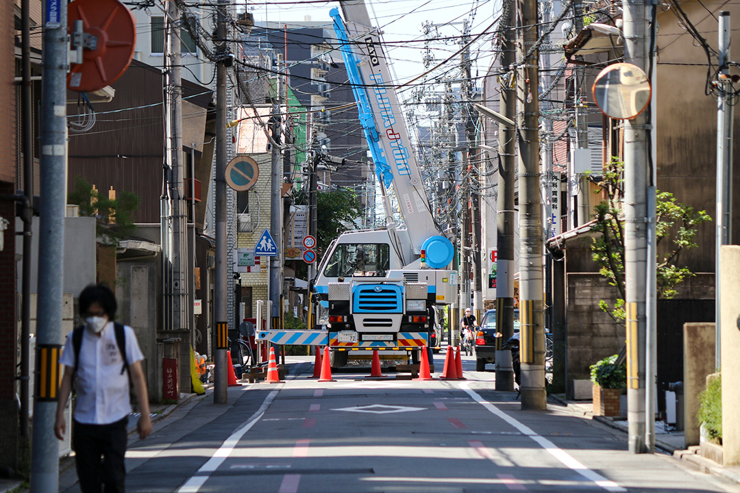 京都市の中心部 京都市中京区の新築現場の棟上