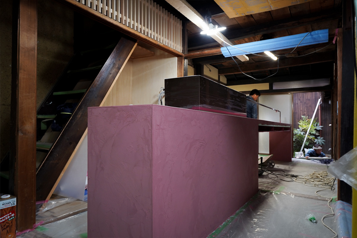 京都町家左官カウンター店舗カウンター