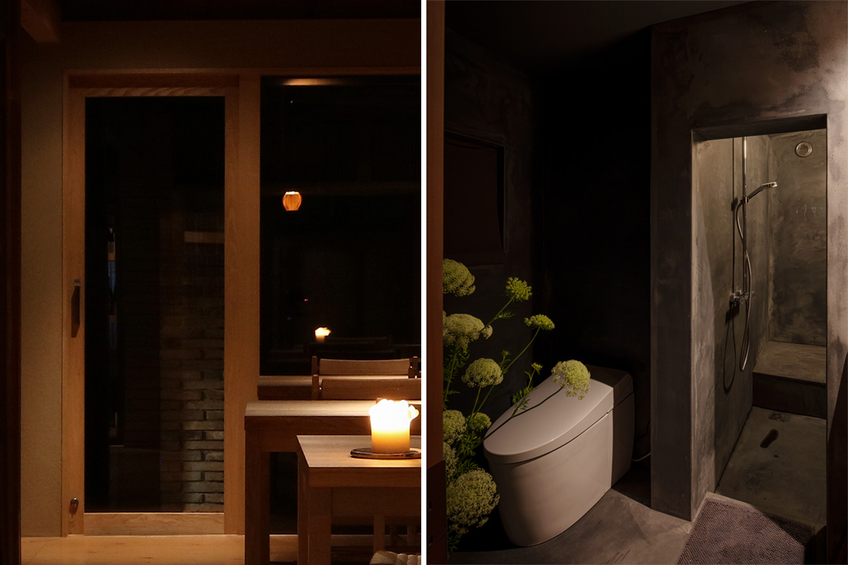 造作ドアとミニマルなモルタルサニタリー