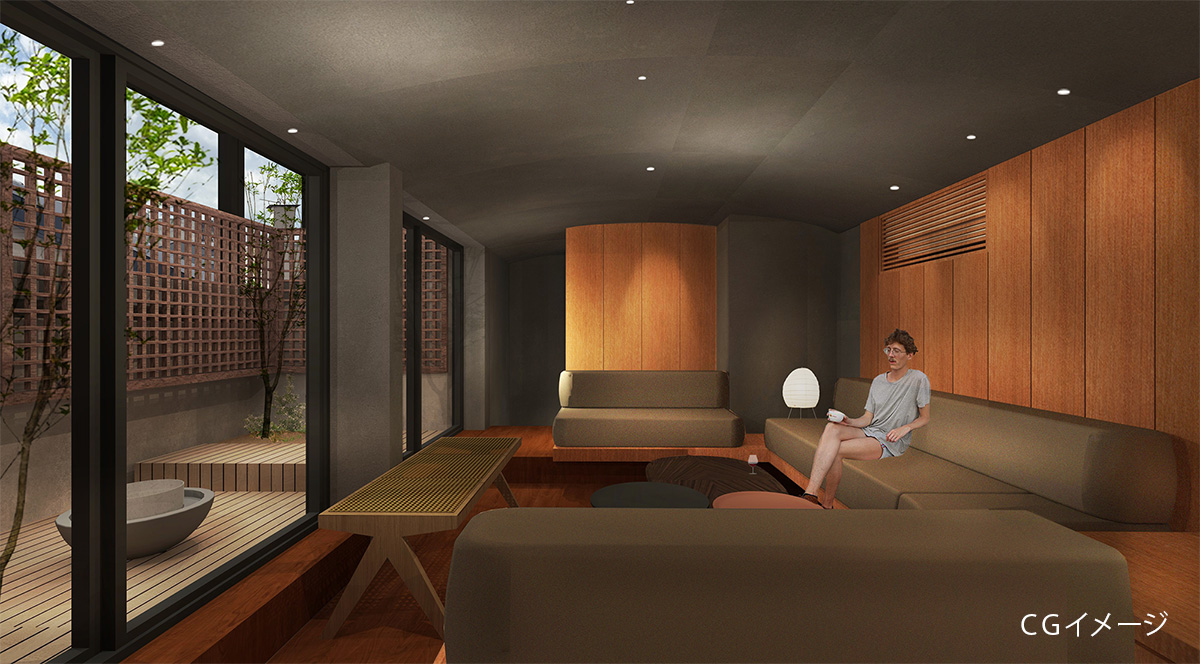 完成イメージ ワインバー バルコニーを望む個室 京都東山