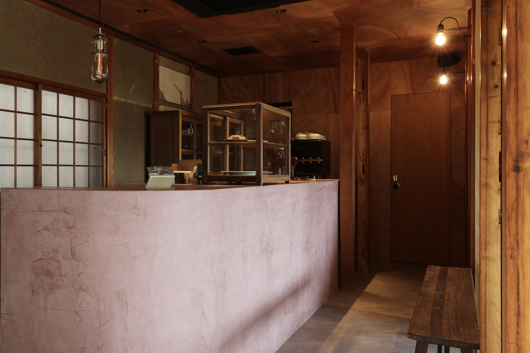 京都古民家カフェ カフェカウンター 左官カウンター モールテックス