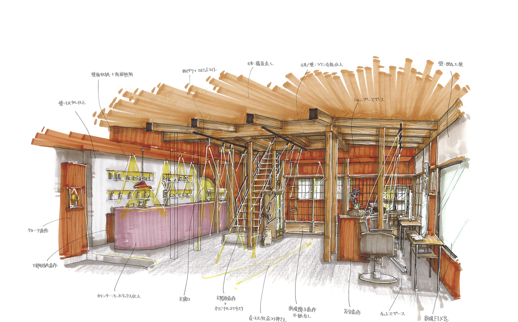 美容室兼カフェ プロジェクト 建築デザインイメージ